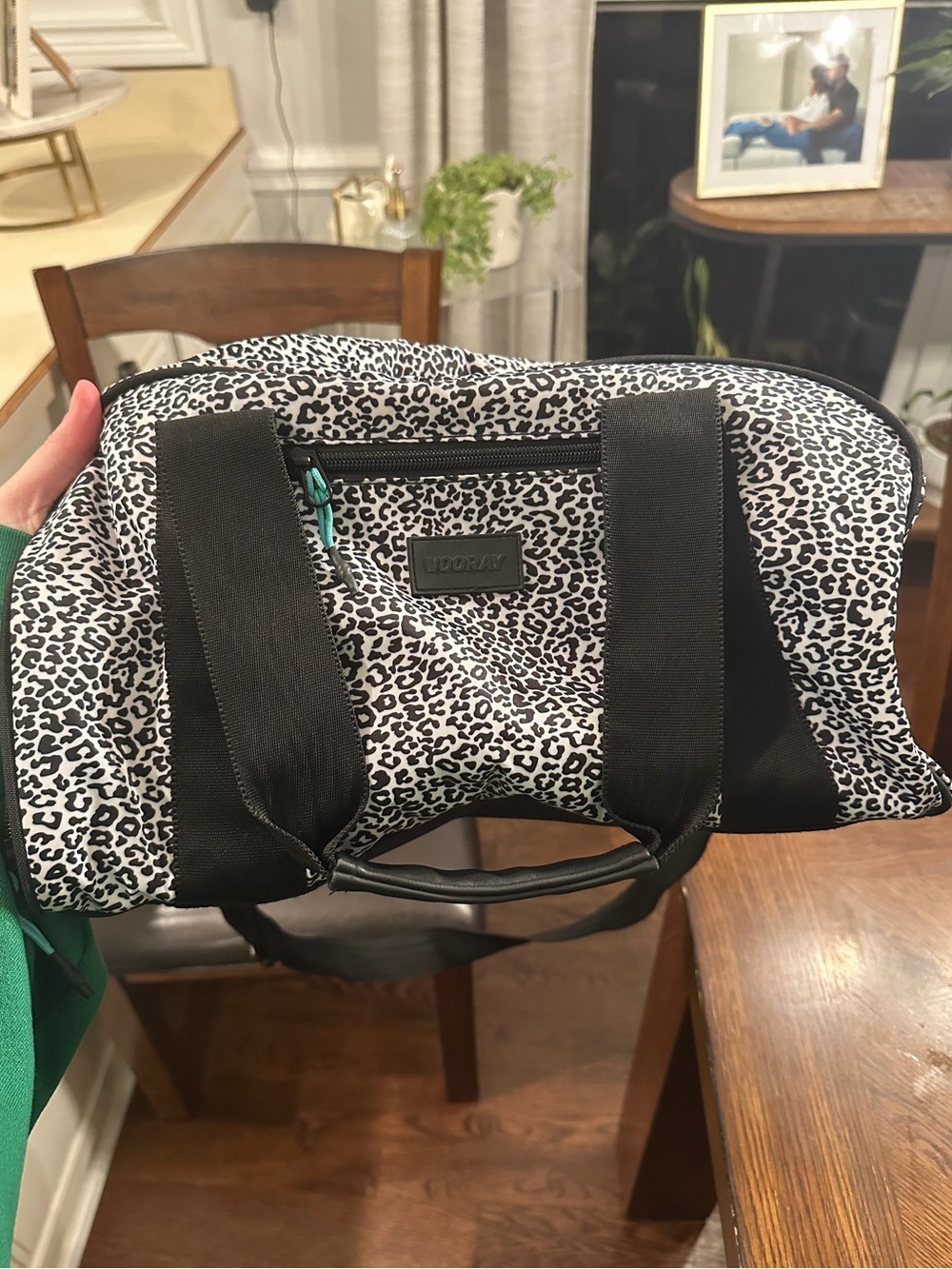 Leopard Print Travel Duffle Bag with Black Straps